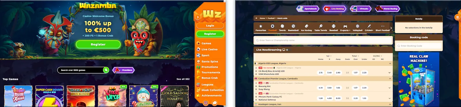 Wazamba Casino and Sportsbook Screenshot